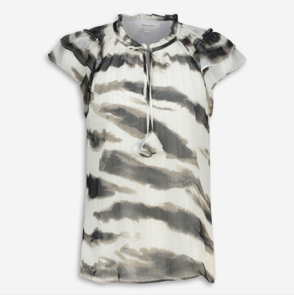 New Haven+Blair Sheer Smudge Tie Dye Metallic Golden Tone Blouse Top